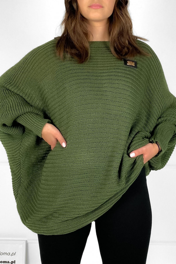 Duży sweter damski oversize w kolorze khaki nietoperz tunika classic