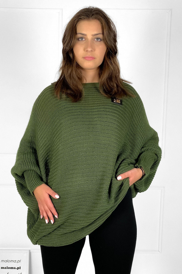 Duży sweter damski oversize w kolorze khaki nietoperz tunika classic 2