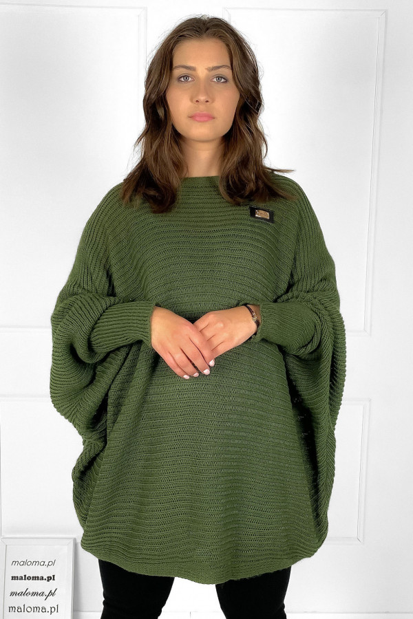 Duży sweter damski oversize w kolorze khaki nietoperz tunika classic 1