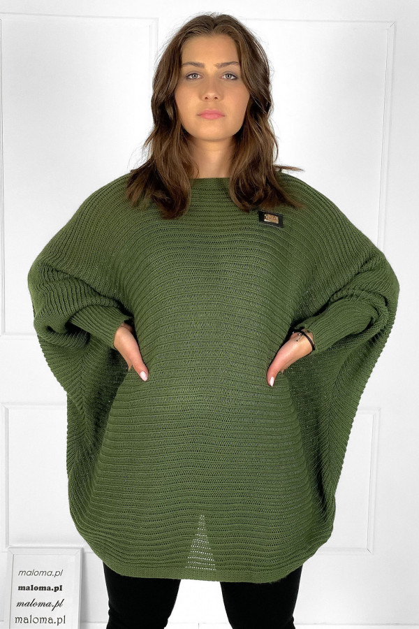 Duży sweter damski oversize w kolorze khaki nietoperz tunika classic 3