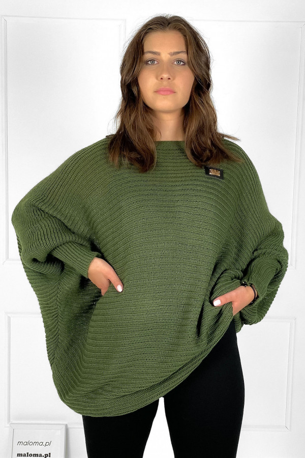 Duży sweter damski oversize w kolorze khaki nietoperz tunika classic 4