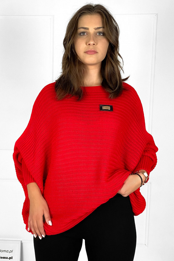 Duży sweter damski oversize w kolorze czerwonym nietoperz tunika classic 3