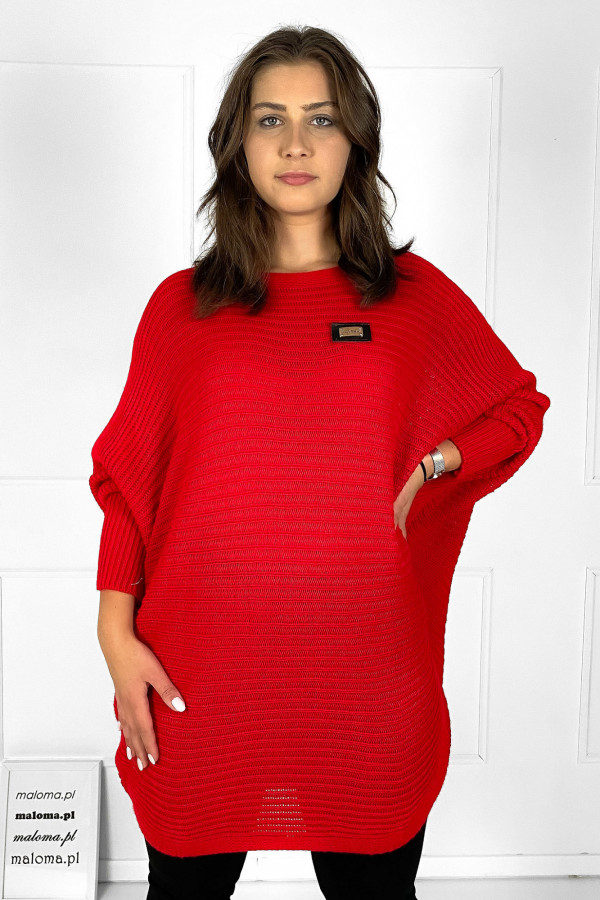 Duży sweter damski oversize w kolorze czerwonym nietoperz tunika classic 4