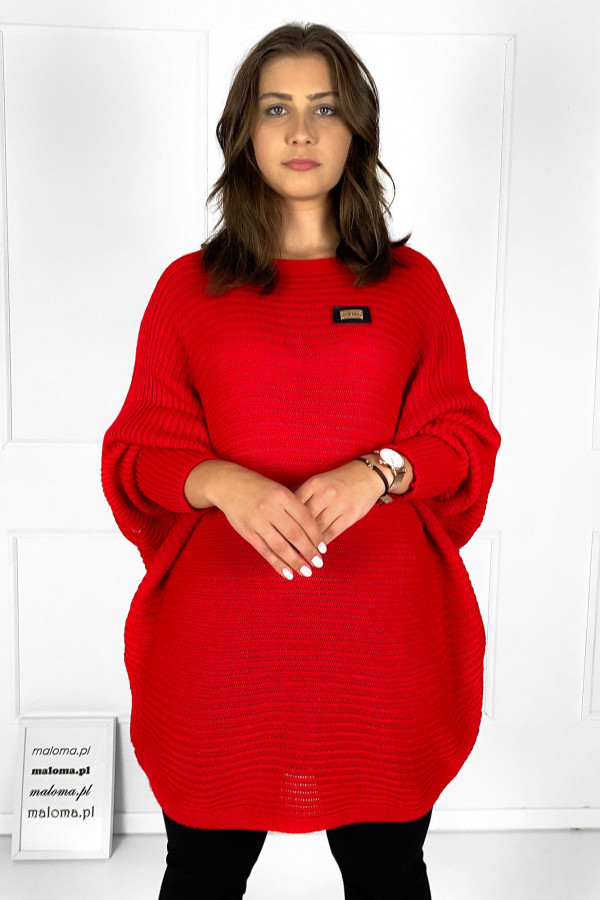 Duży sweter damski oversize w kolorze czerwonym nietoperz tunika classic 2