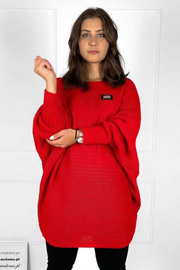 Duży sweter damski oversize w kolorze czerwonym nietoperz tunika classic 6