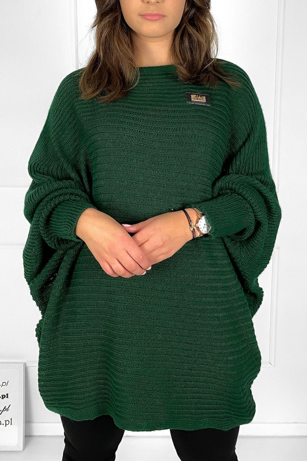 Duży sweter damski oversize w kolorze butelkowej zieleni nietoperz tunika classic