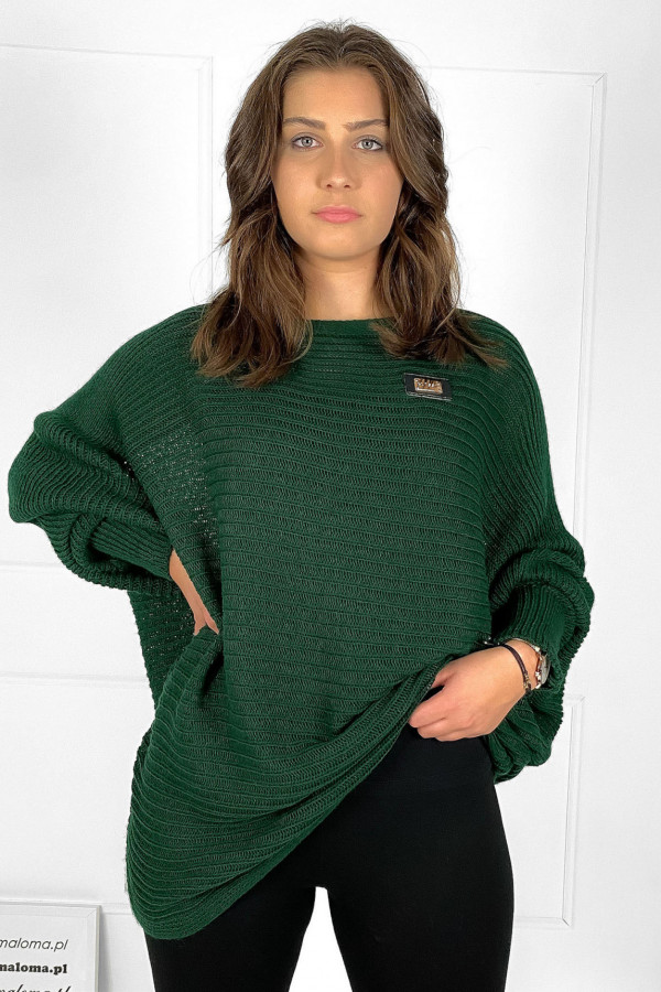 Duży sweter damski oversize w kolorze butelkowej zieleni nietoperz tunika classic 3