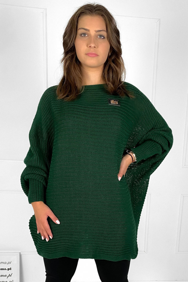 Duży sweter damski oversize w kolorze butelkowej zieleni nietoperz tunika classic 2