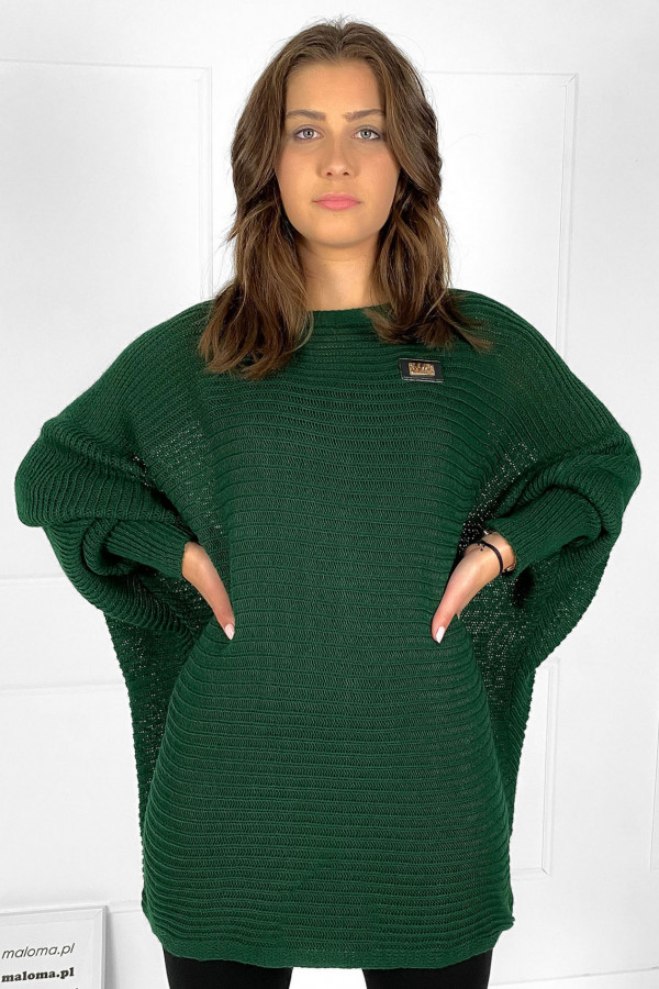 Duży sweter damski oversize w kolorze butelkowej zieleni nietoperz tunika classic 4
