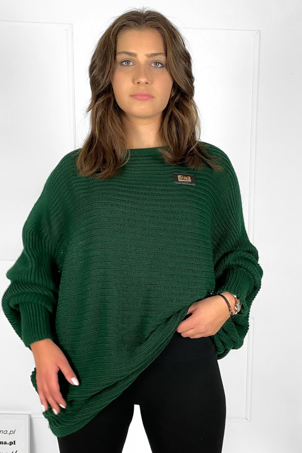 Duży sweter damski oversize w kolorze butelkowej zieleni nietoperz tunika classic 6
