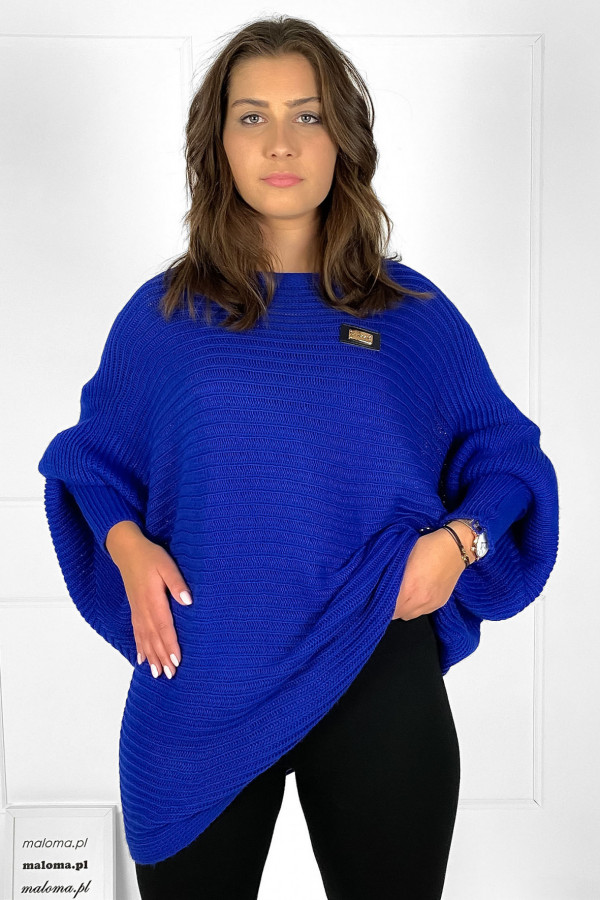 Duży sweter damski oversize w kolorze kobaltowym nietoperz tunika classic 1