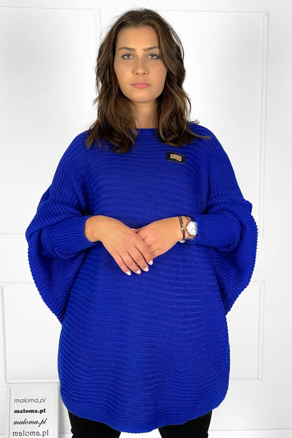 Duży sweter damski oversize w kolorze kobaltowym nietoperz tunika classic 2