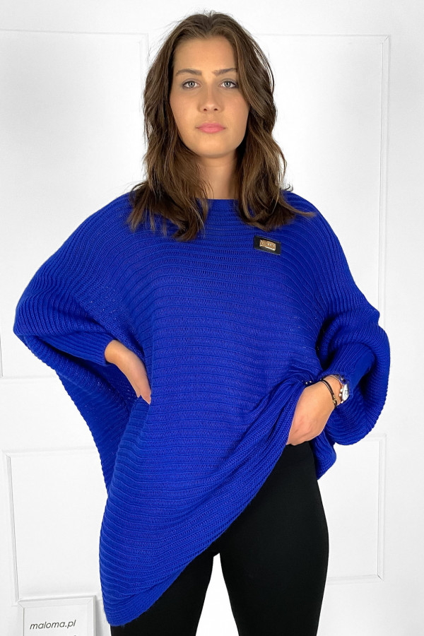 Duży sweter damski oversize w kolorze kobaltowym nietoperz tunika classic 3