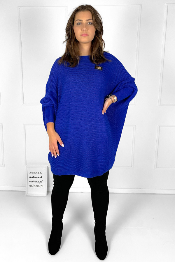 Duży sweter damski oversize w kolorze kobaltowym nietoperz tunika classic 5