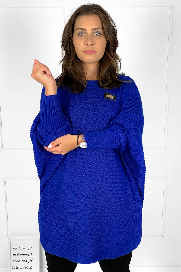 Duży sweter damski oversize w kolorze kobaltowym nietoperz tunika classic 6