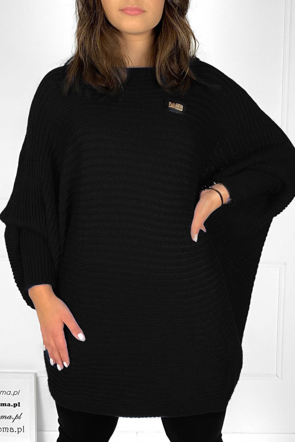 Duży sweter damski oversize w kolorze czarnym nietoperz tunika classic