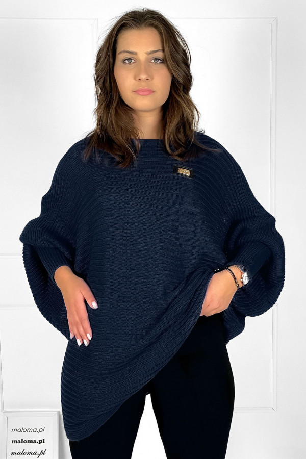 Duży sweter damski oversize w kolorze granatowym nietoperz tunika classic 1