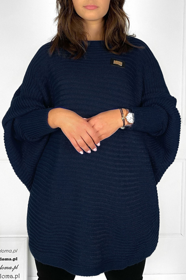 Duży sweter damski oversize w kolorze granatowym nietoperz tunika classic 4