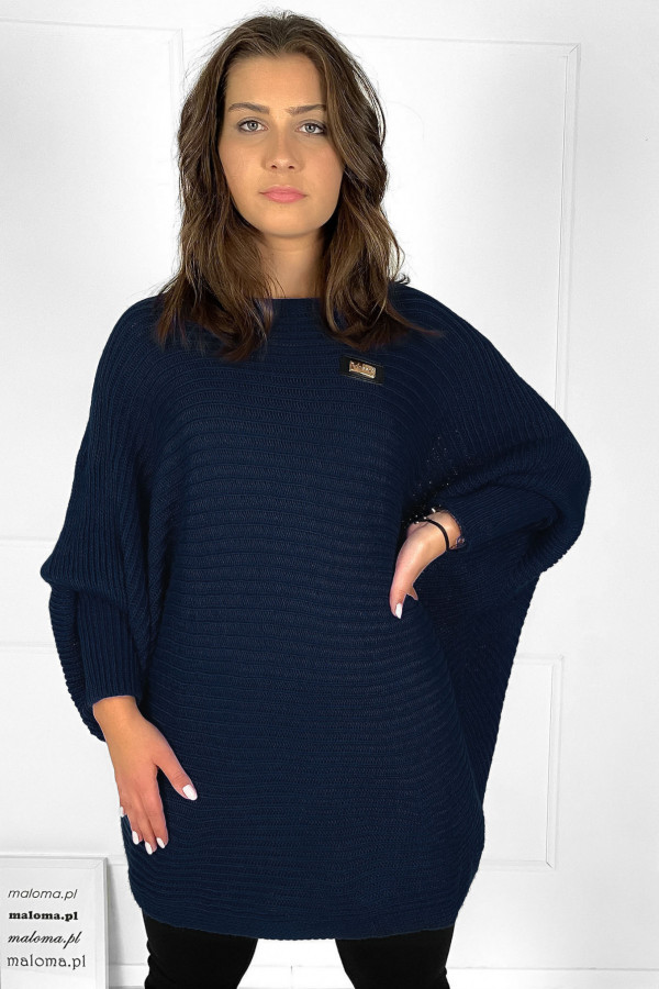 Duży sweter damski oversize w kolorze granatowym nietoperz tunika classic 2