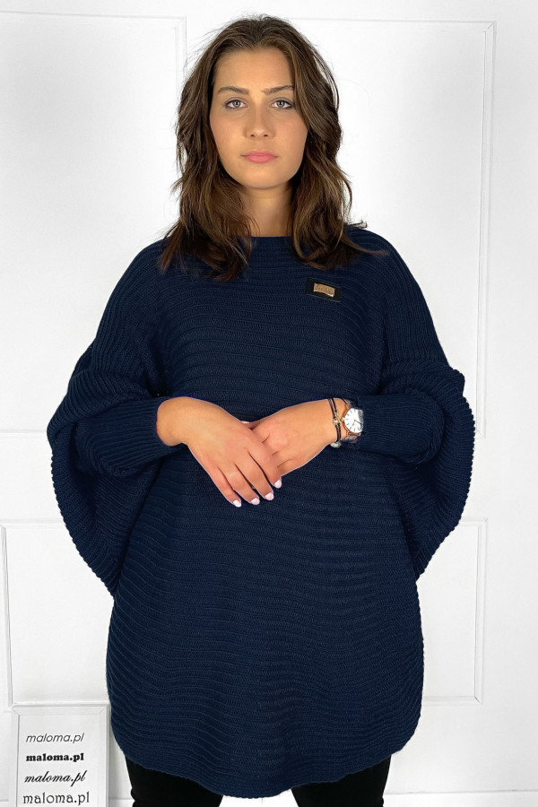 Duży sweter damski oversize w kolorze granatowym nietoperz tunika classic 3