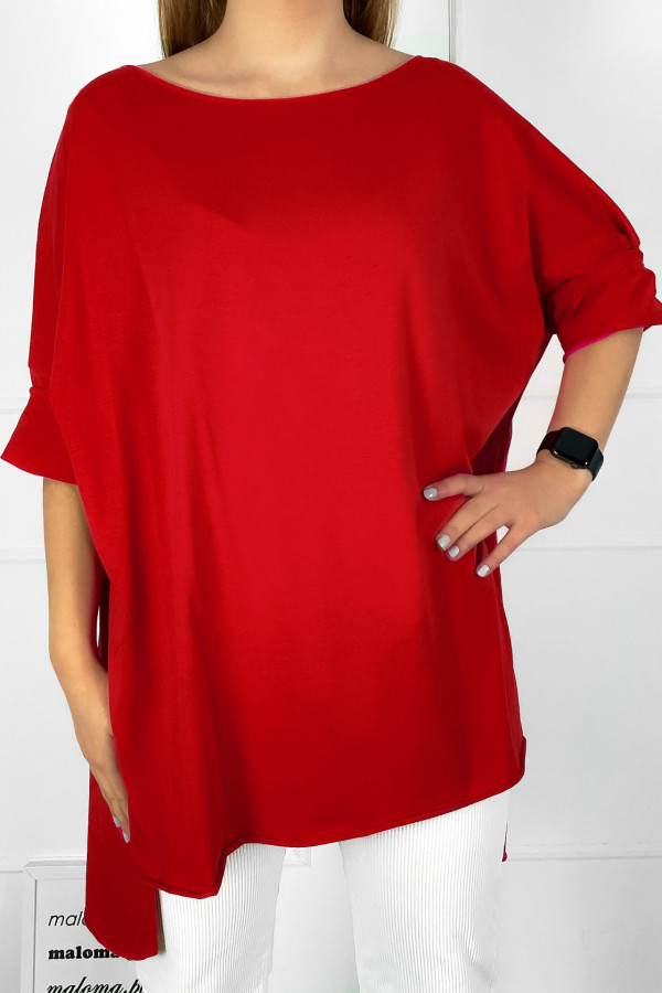 Tunika bluzka damska w kolorze czerwonym oversize dłuższy tył gładka Gessa