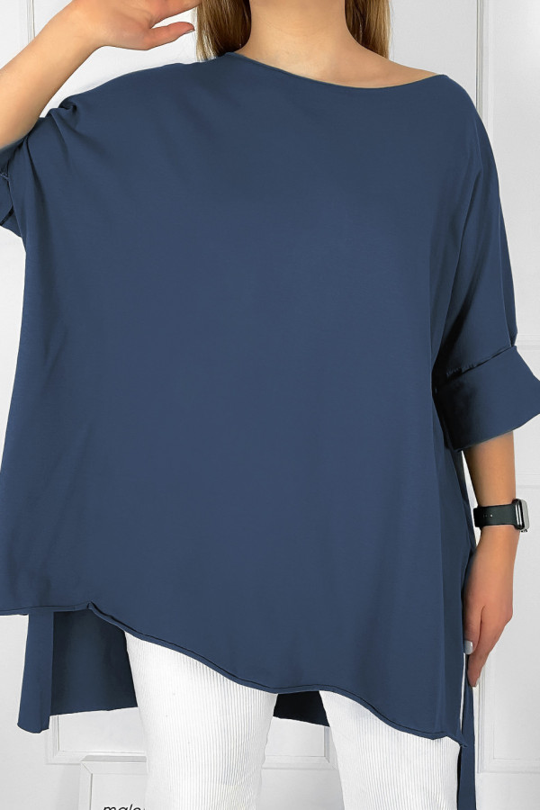 Tunika bluzka damska w kolorze denim oversize dłuższy tył gładka Gessa