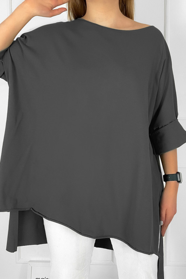 Tunika bluzka damska w kolorze grafitowym oversize dłuższy tył gładka Gessa