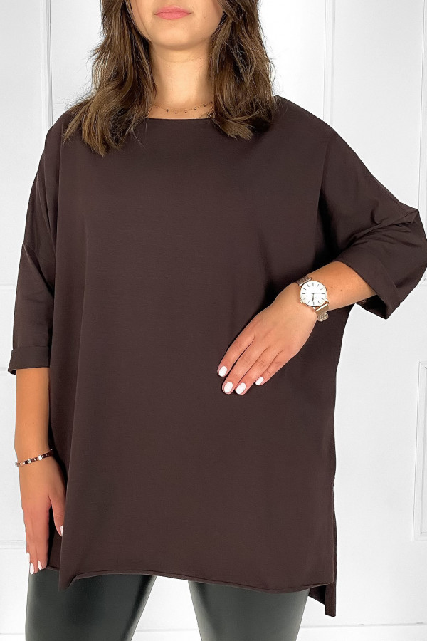 Tunika bluzka damska w kolorze czekoladowym oversize dłuższy tył gładka Gessa