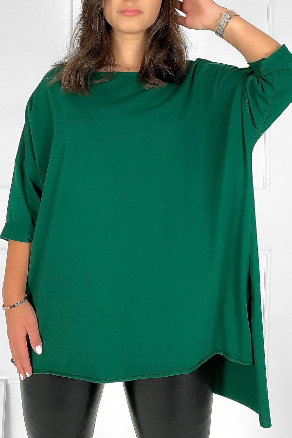 Tunika bluzka damska w kolorze butelkowej zieleni oversize dłuższy tył gładka Gessa