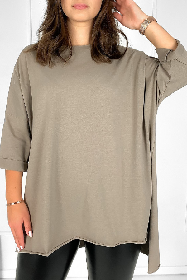 Tunika bluzka damska w kolorze fango oversize dłuższy tył gładka Gessa