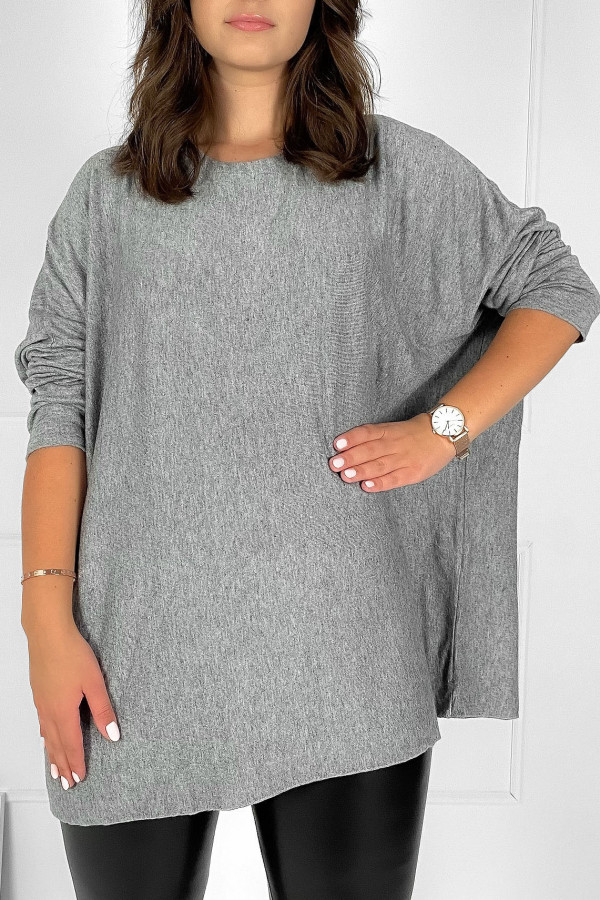 Dzianinowa bluzka oversize duży lekki sweterek w kolorze szarym Helle