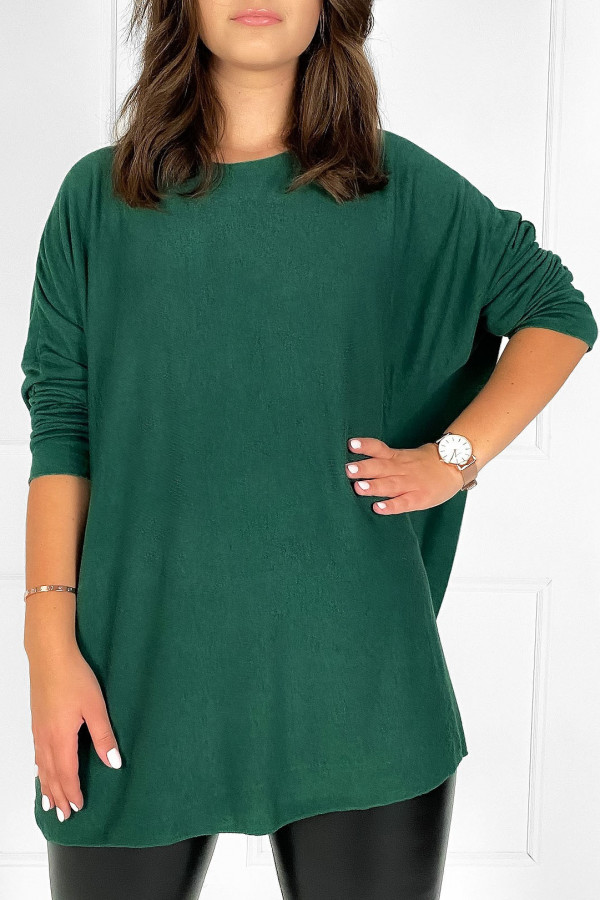 Dzianinowa bluzka oversize duży lekki sweterek w kolorze butelkowej zieleni Helle