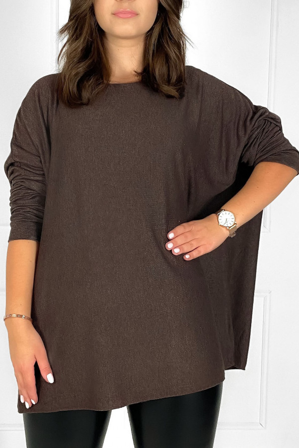 Dzianinowa bluzka oversize duży lekki sweterek w kolorze brązowym Helle