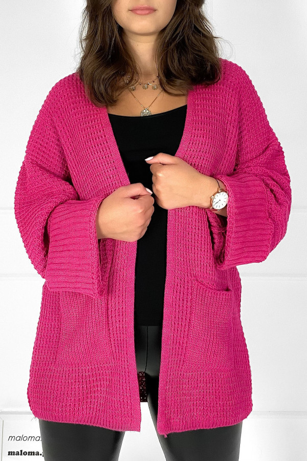 Kardigan sweter damski w kolorze fuksji z kieszeniami luźna narzutka Evee