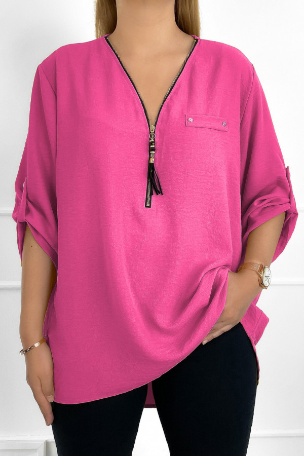 Elegancka bluzka koszula w kolorze różowym dekolt zamek ZIP secret