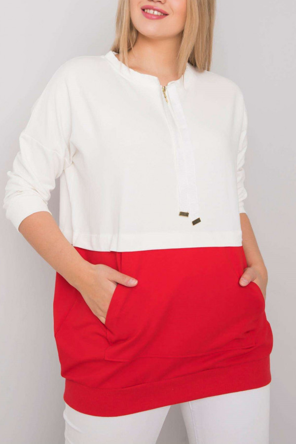 Bluza damska plus size w kolorze czerwonym z zamkiem kieszeń Clara