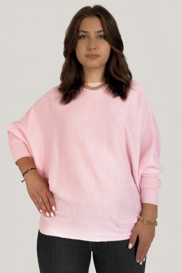 Sweter damski prążkowany nietoperz w kolorze różowym oversize Dory