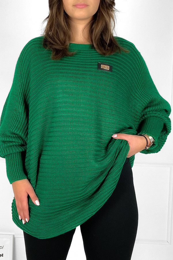 Duży sweter damski oversize w kolorze zielonym nietoperz tunika classic