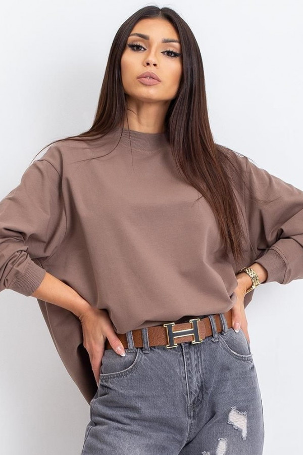 Bluza damska w kolorze brązowym latte oversize basic lea 1