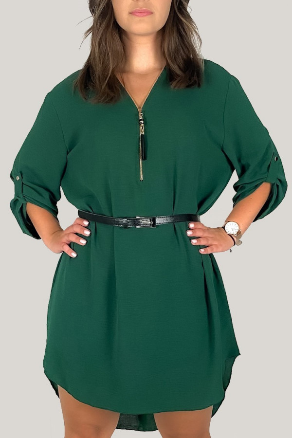 Koszula tunika w kolorze zielonym sukienka z dłuższym tyłem pasek dekolt zamek ZIP perfect
