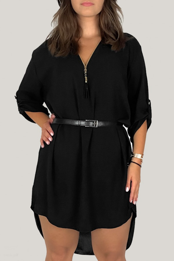 Koszula tunika w kolorze czarnym sukienka z dłuższym tyłem pasek dekolt zamek ZIP perfect