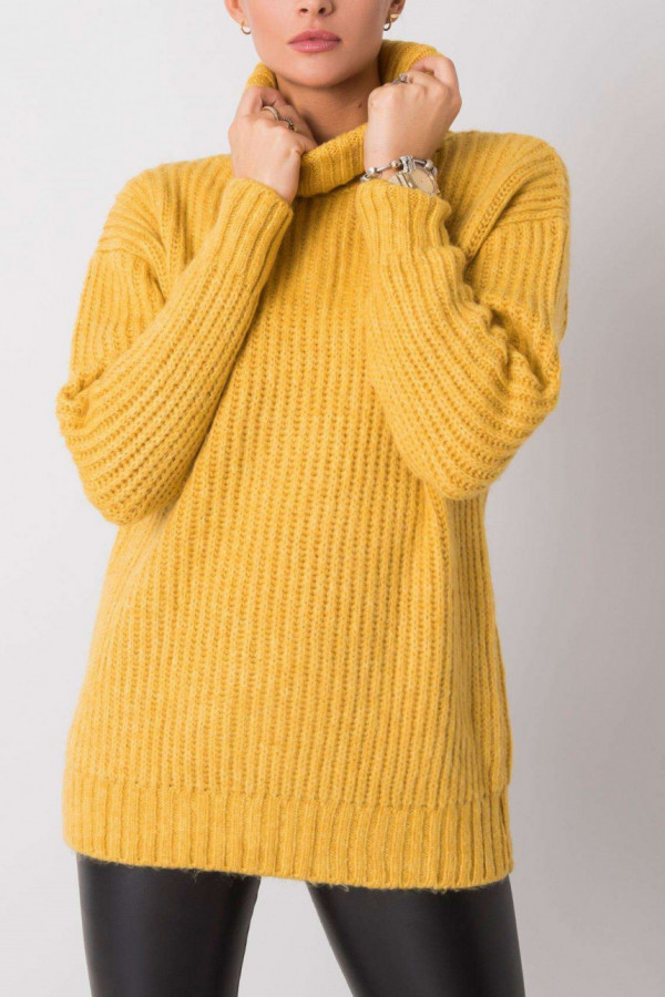 Cieplutki sweter damski w kolorze żółtym duży golf Rosse