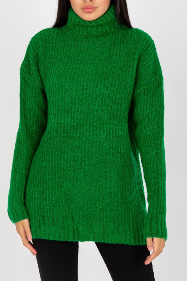 Cieplutki sweter damski w kolorze zielonym duży golf Rosse