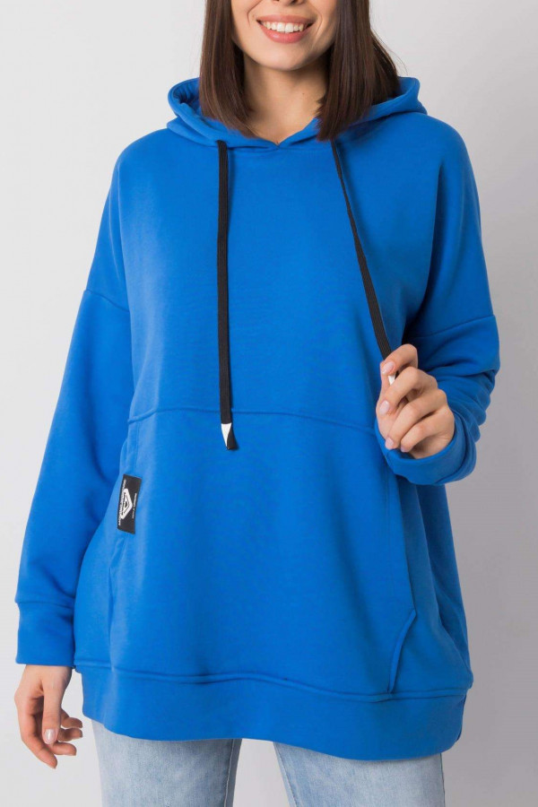 Bluza damska plus size kangurka w kolorze niebieskim z kapturem Michella