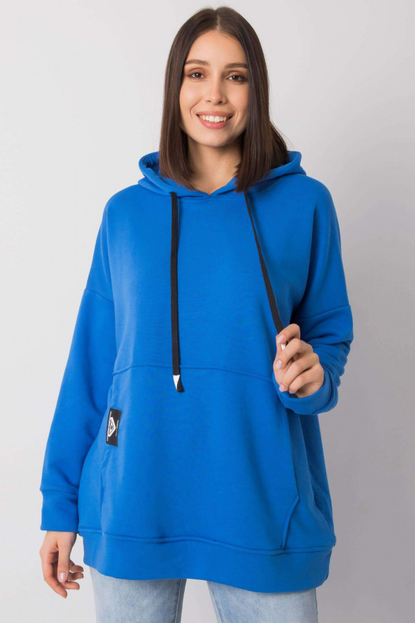 Bluza damska plus size kangurka w kolorze niebieskim z kapturem Michella 3
