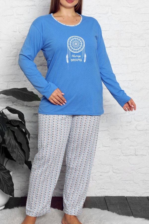 Piżama damska plus size w kolorze niebieskim koszulka + spodnie łapacz snów
