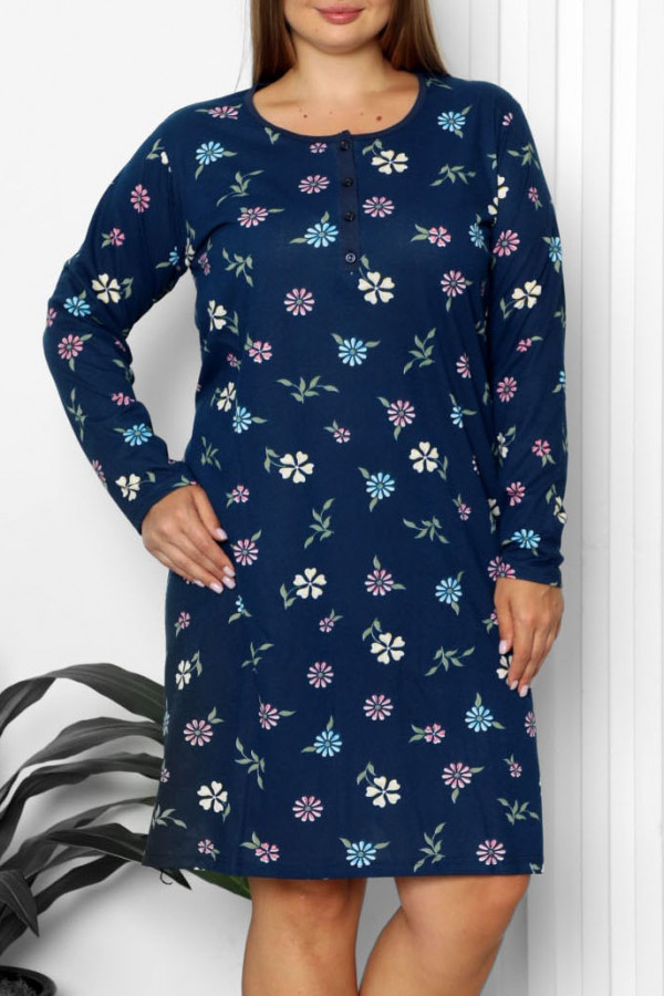 Koszula nocna piżama damska plus size w kolorze granatowym flowers