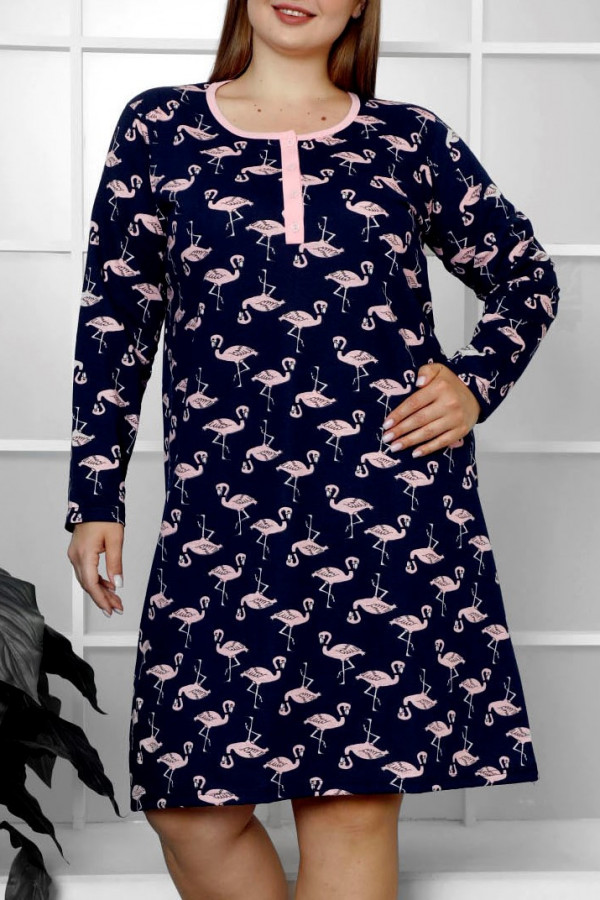 Koszula nocna piżama damska plus size w kolorze granatowym flamingi