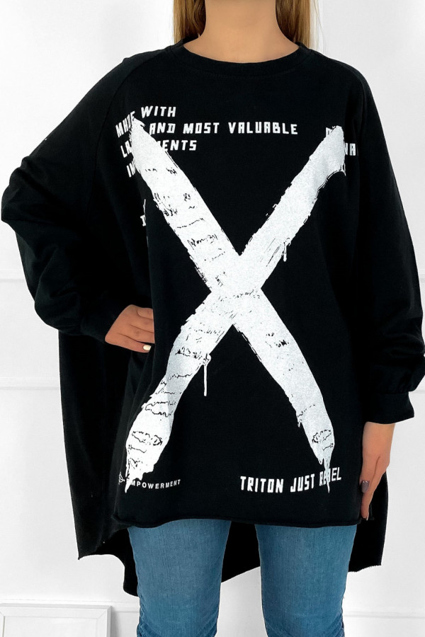 Bluza damska oversize w kolorze czarnym dłuższy tył X