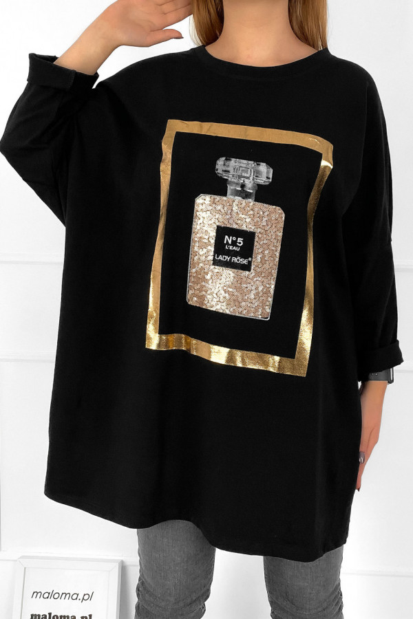Bluza bluzka damska oversize w kolorze czarnym print cekiny perfumy